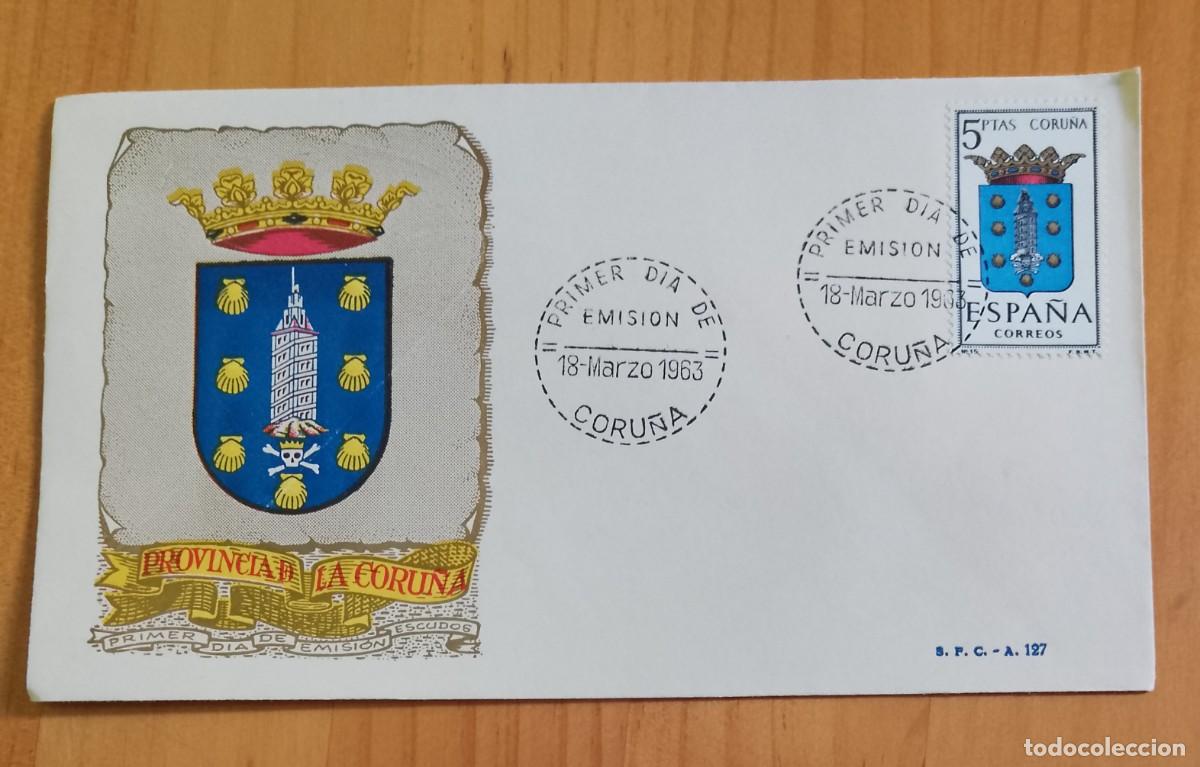 Sellos: ESPA&Ntilde;A - SOBRE PRIMER DIA - EMISI&Oacute;N: ESCUDOS - LA CORU&Ntilde;A - Foto 1