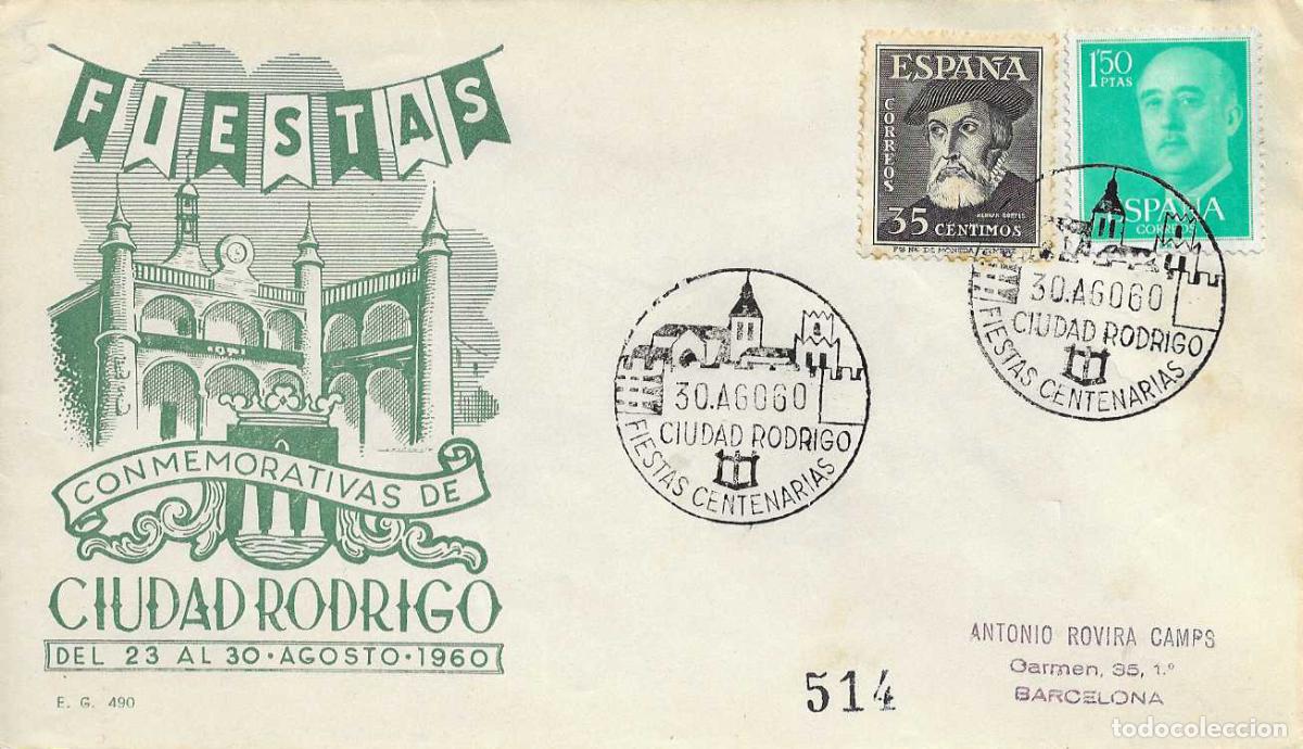 Sellos: GUERRA INDEPENDENCIA CL ANIVERSARIO SITIO DE CIUDAD RODRIGO (SALAMANCA) 1960. MATASELLOS EN SOBRE EG