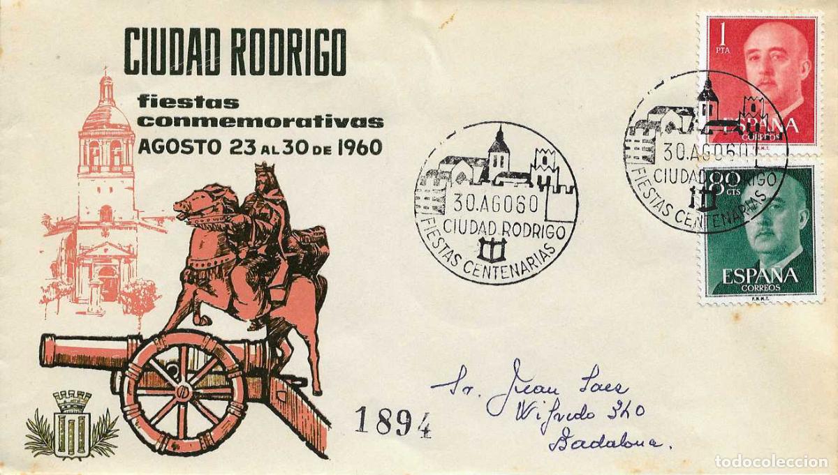 Sellos: GUERRA INDEPENDENCIA CL ANIV SITIO CIUDAD RODRIGO (SALAMANCA) 30 AGOSTO 1960. MATASELLOS SOBRE ALFIL