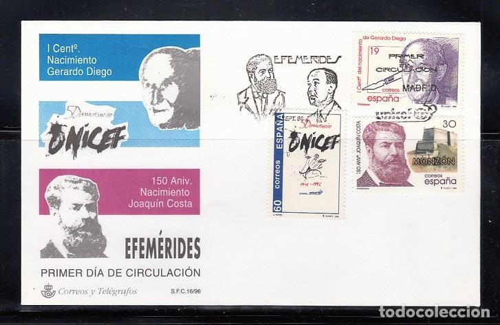 Sellos: ESPA&Ntilde;A 1996 - SPD - FDC - EFEMERIDES - EDIFIL 3445/3447 - Foto 1