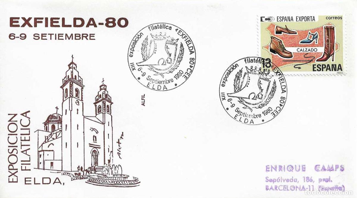 Stamps: CALZADO HERALDICA EXFIELDA XIII EXPOSICION ELDA (ALICANTE) 1980 MATASELLOS SOBRE ALFIL RARO FRANQUEO
