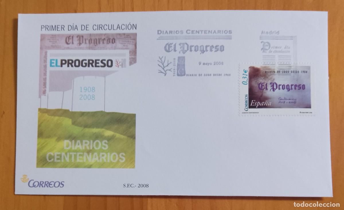 Sellos: ESPA&Ntilde;A, SOBRE PRIMER DIA - A&Ntilde;O 2008 - DIARIOS CENTENARIOS: EL PROGRESO 1908.2008 - Foto 1