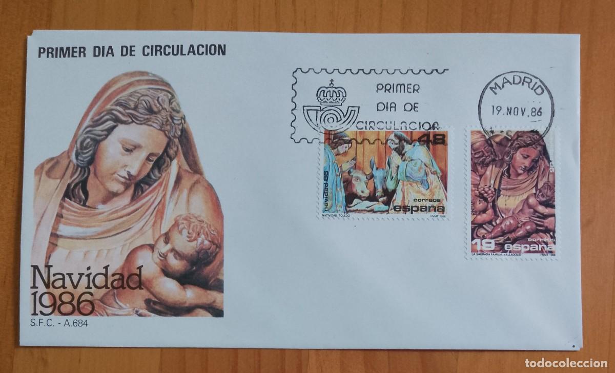 Sellos: ESPA&Ntilde;A, SOBRE PRIMER DIA - NAVIDAD 1986 - Foto 1