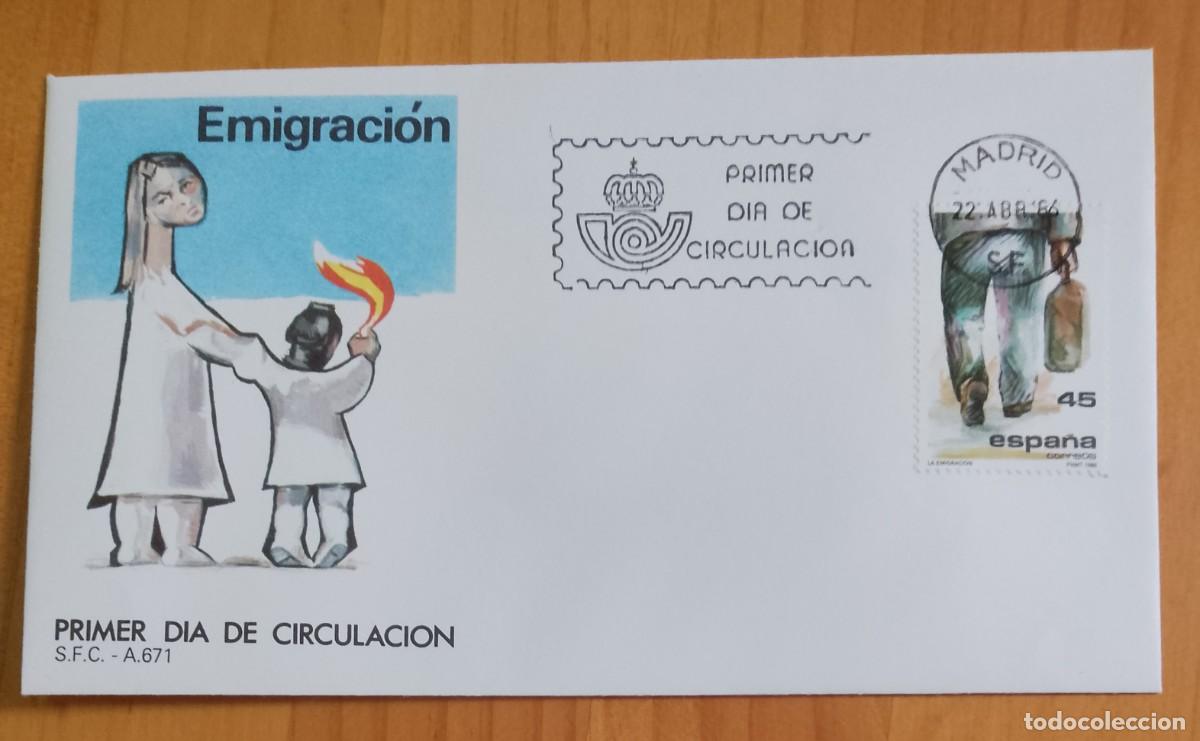 Sellos: ESPA&Ntilde;A, SOBRE PRIMER DIA - EMIGRACI&Oacute;N - Foto 1