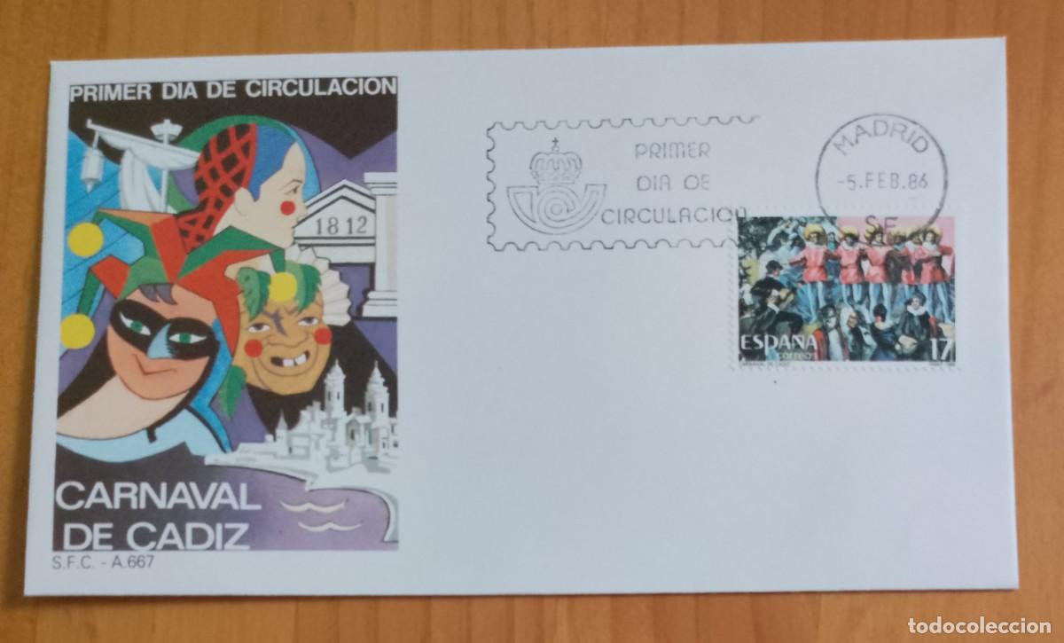 Sellos: ESPA&Ntilde;A, SOBRE PRIMER DIA - CARNAVAL, C&Aacute;DIZ. - Foto 1