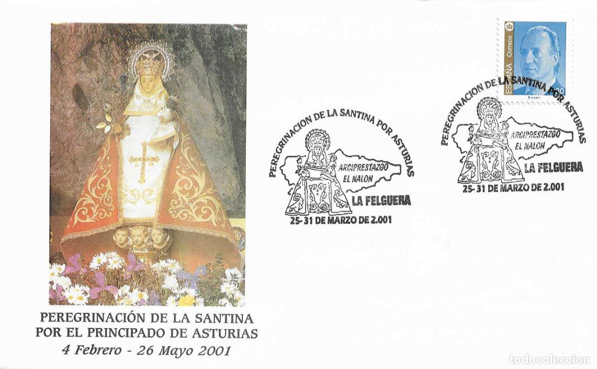 Timbres: PEREGRINACION DE LA SANTINA POR ASTURIAS, LA FELGUERA 2001. MATASELLOS EN SOBRE ILUSTRADO RARO ASI