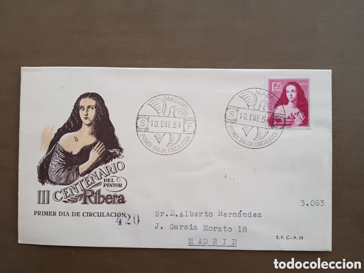 Sellos: III CENTENARIO DEL PINTOR RIBERA - 10 ENERO 1954 - CIRCULADO