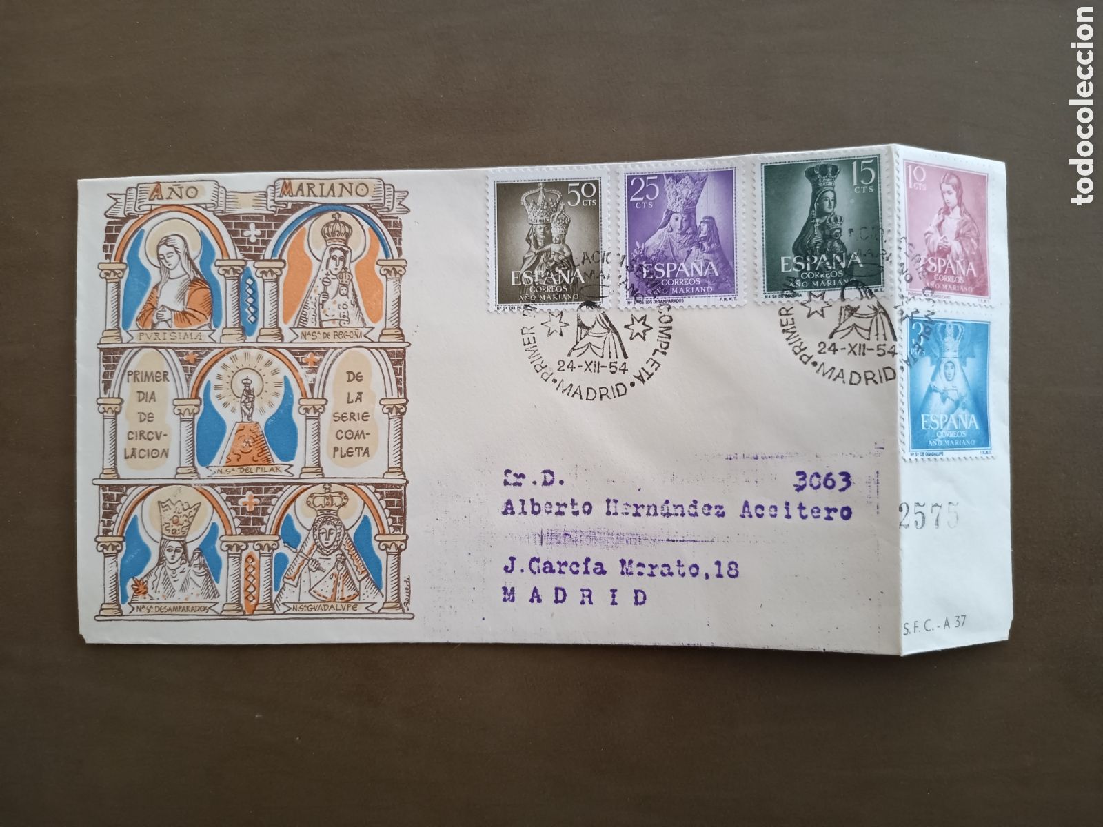 Stamps: SERIE COMPLETA A&Ntilde;O MARIANO - 24 DICIEMBRE 1954 - CIRCULADO