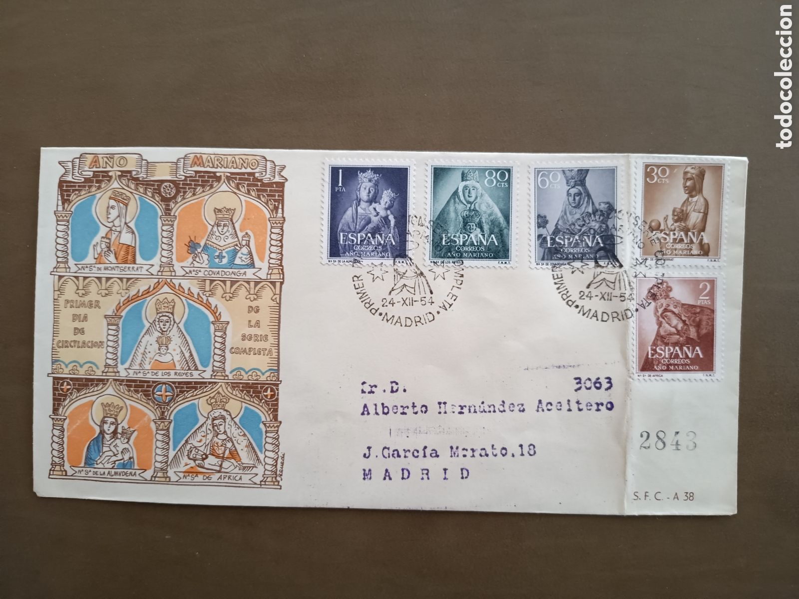 Stamps: SERIE COMPLETA A&Ntilde;O MARIANO - 24 DICIEMBRE 1954 - CIRCULADO