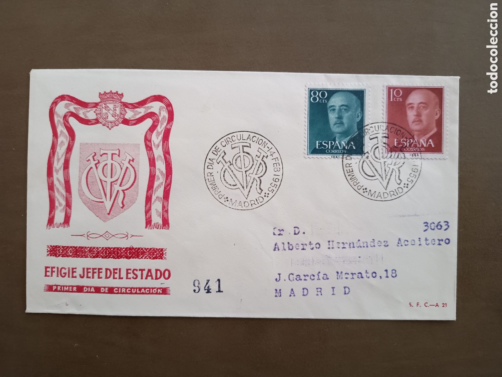 Francobolli: EFIGIE JEFE DE ESTADO - 14 FEBRERO 1955 - CIRCULADO