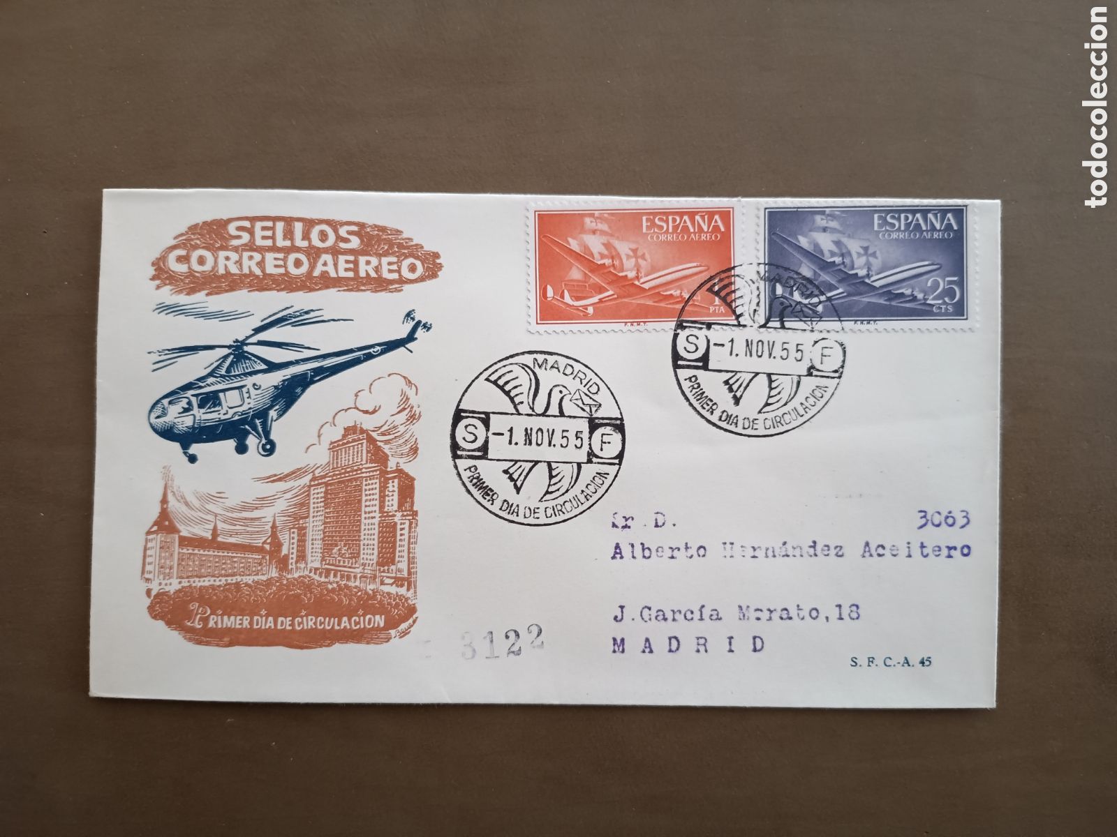 Stamps: SELLOS CORREO A&Eacute;REO - 1 NOVIEMBRE 1955 - CIRCULADO