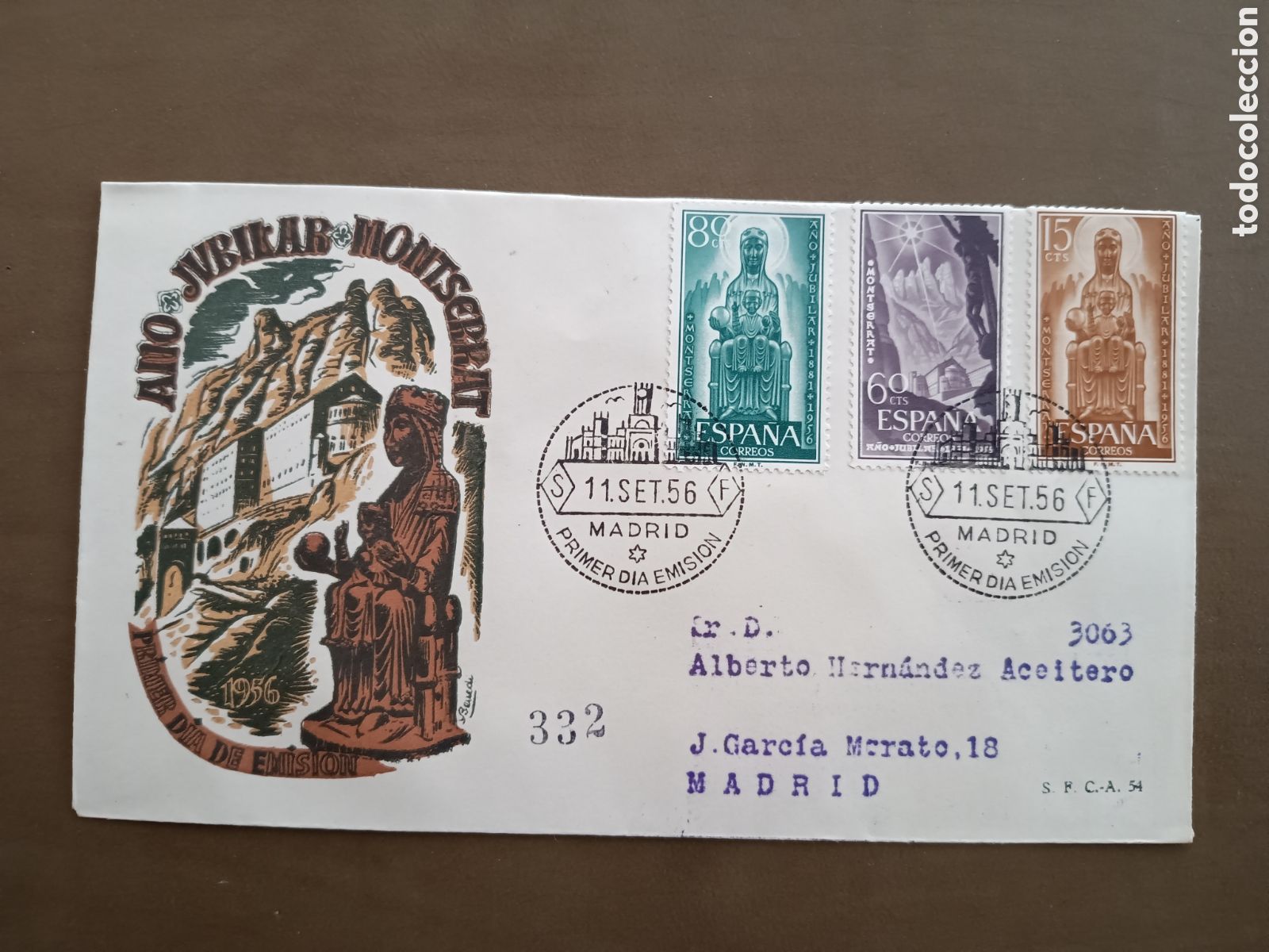 Timbres: A&Ntilde;O JUBILAR MONTSERRAT - 11 SEPTIEMBRE 1956 - CIRCULADO