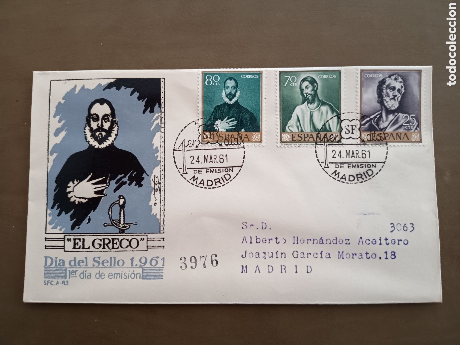 Sellos: EL GRECO - D&Iacute;A DEL SELLO - 24 MARZO 1961 - CIRCULADO