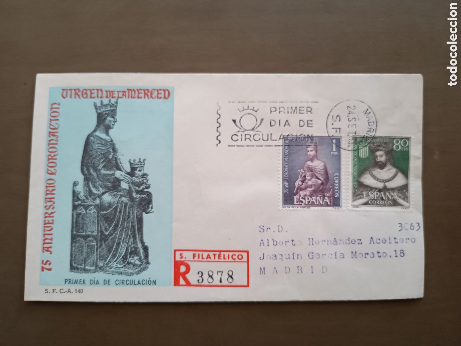 Sellos: 75 ANIVERSARIO CORONACI&Oacute;N VIRGEN DE LA MERCED - 24 SEPTIEMBRE 1963 - CIRCULADO