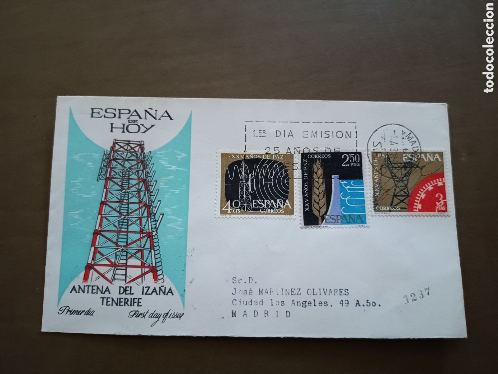 Stamps: ESPA&Ntilde;A DE HOY - ANTENA DE IZA&Ntilde;A - TENERIFE - 25 A&Ntilde;OS DE PAZ - 1 ABRIL 1964 - CIRCULADO