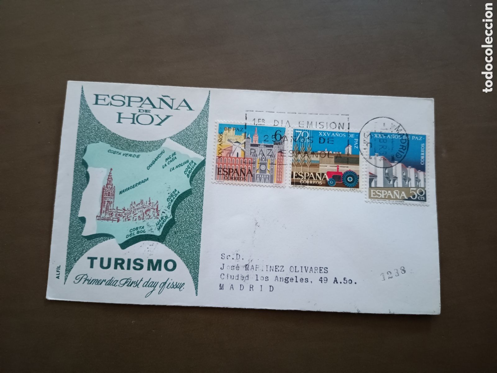 Stamps: ESPA&Ntilde;A DE HOY - TURISMO - 25 A&Ntilde;OS DE PAZ - 1 ABRIL 1964 - CIRCULADO