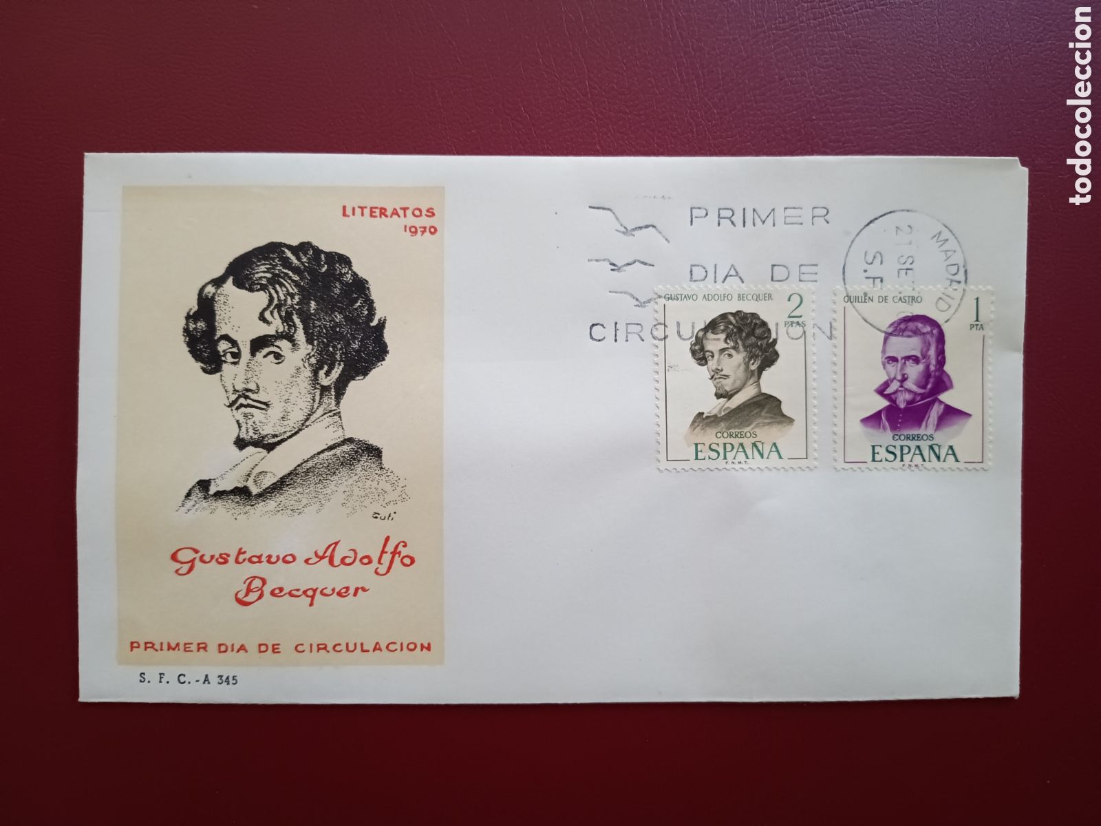 Sellos: LITERATOS - GUSTAVO ADOLFO BECQUER - 21 SEPTIEMBRE 1970