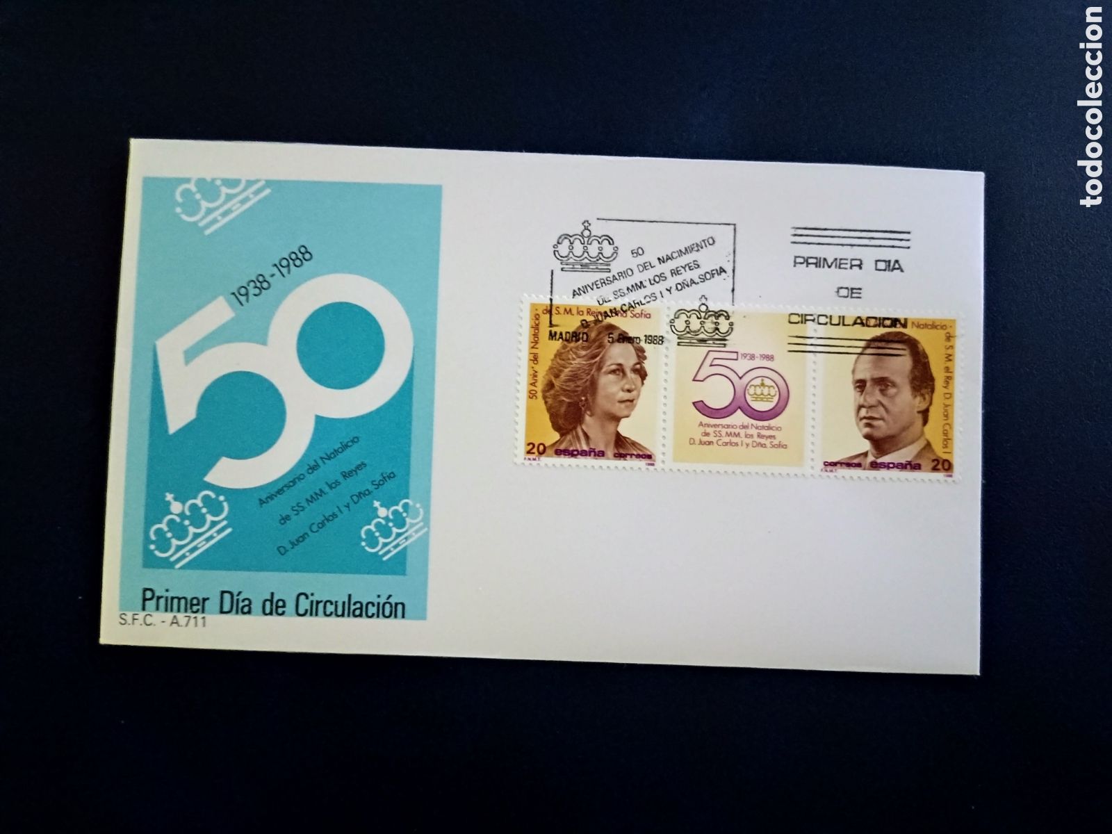 Sellos: 50 ANIVERSARIO DEL NACIMIENTO DE SS.MM. LOS REYES - 5 ENERO 1988