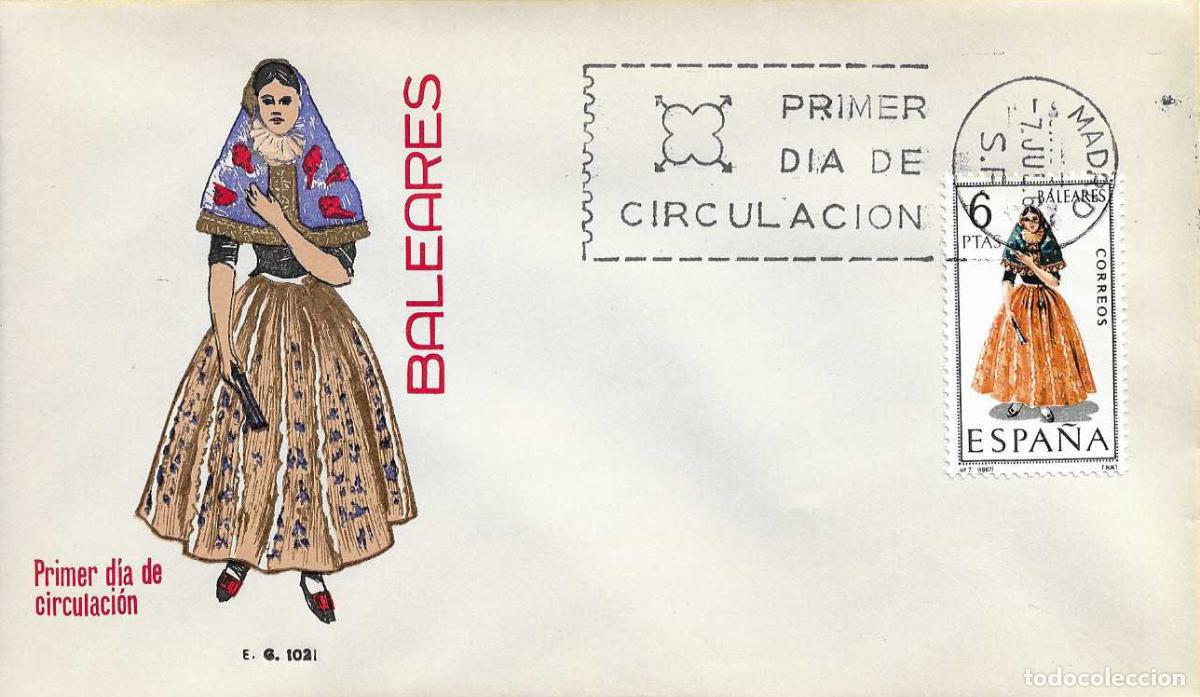 Selos: TRAJE DE BALEARES TRAJES TIPICOS ESPA&Ntilde;OLES 1967 (EDIFIL 1773) SOBRE PRIMER DIA SIN CIRCULAR EG RARO