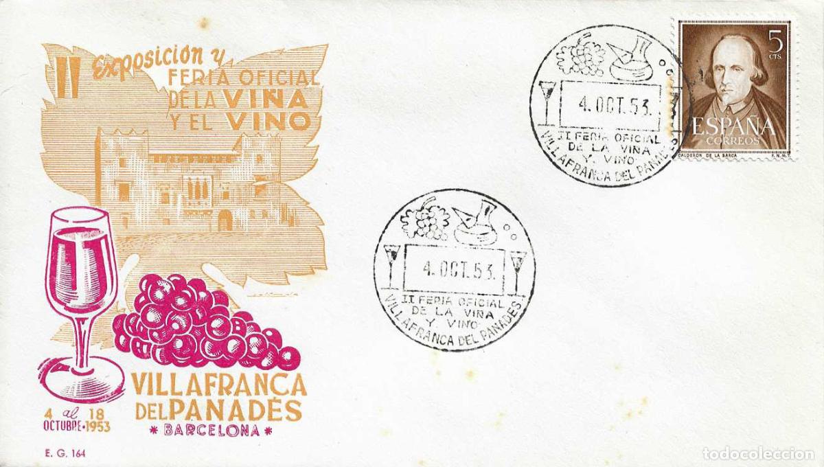Sellos: VINO II FERIA VI&Ntilde;A, VILLAFRANCA PANADES (BARCELONA) 4 OCTUBRE 1953 MATASELLOS SOBRE SIN CIRCULAR EG