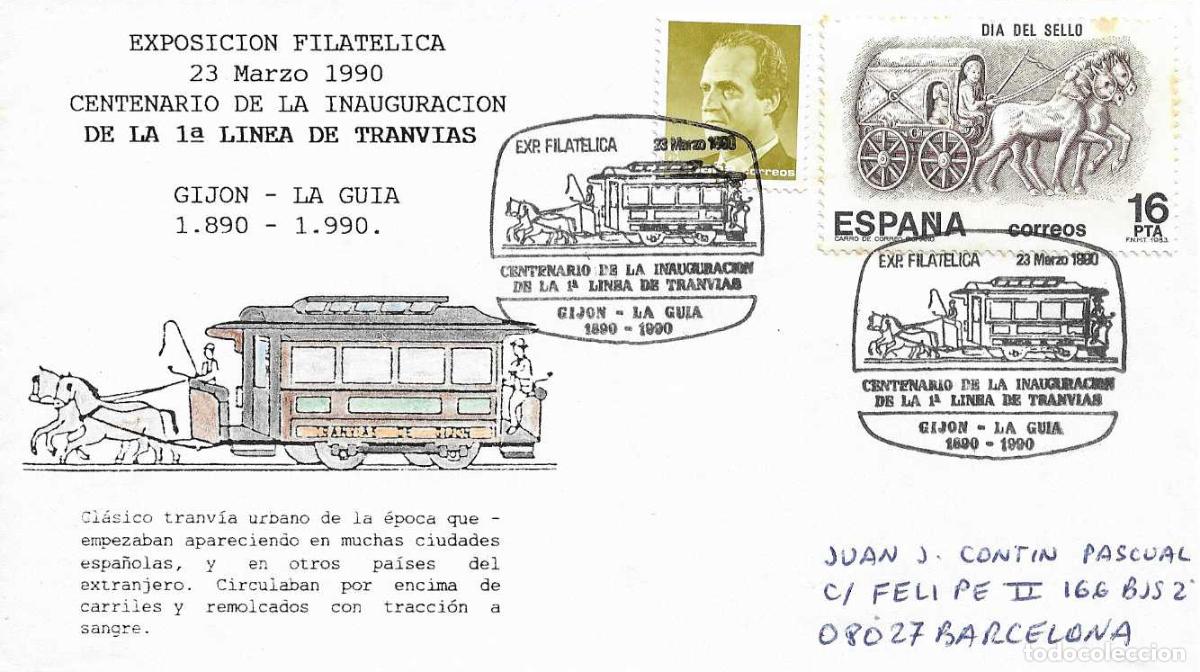 Briefmarken: TRANVIAS CENTENARIO TRANVIA GIJON-LA GUIA (ASTURIAS) 1990. RARO MATASELLOS EN SOBRE ILUSTRADO MOD 4