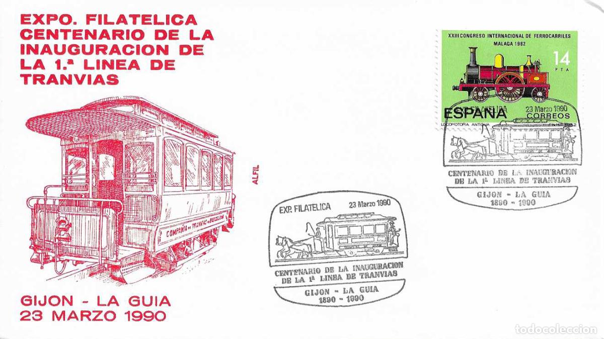 Francobolli: TRANVIAS CENTENARIO TRANVIA GIJON-LA GUIA (ASTURIAS) 1990. RARO MATASELLOS EN SOBRE DE ALFIL
