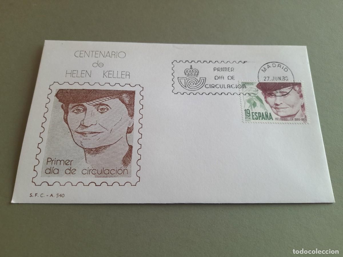 Sellos: Sobre primer d&iacute;a , centenario de helen keller, 1980 - Foto 1
