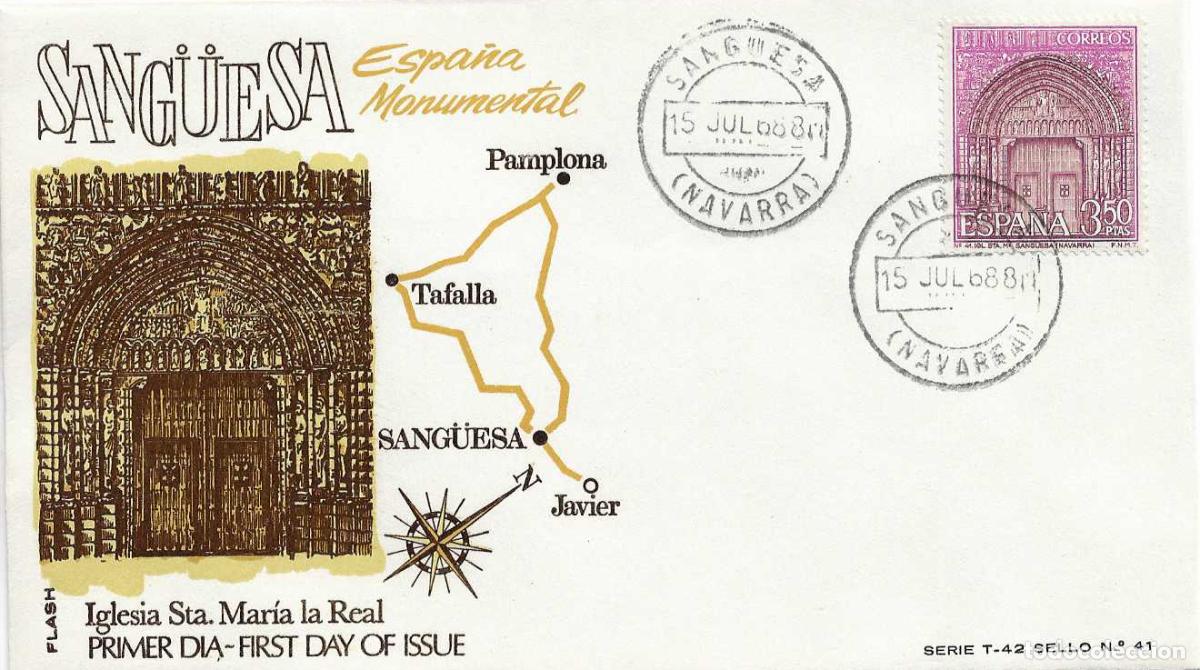 Timbres: IGLESIA DE SANTA MARIA SERIE TURISTICA 1968 (EDIFIL 1879) SPD FLASH MATASELLOS SANG&Uuml;ESA NAVARRA RARO