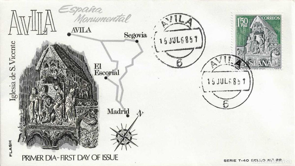 Francobolli: IGLESIA DE SAN VICENTE EN AVILA SERIE TURISTICA 1968 (EDIFIL 1877) SPD FLASH MATASELLOS AVILA RARO