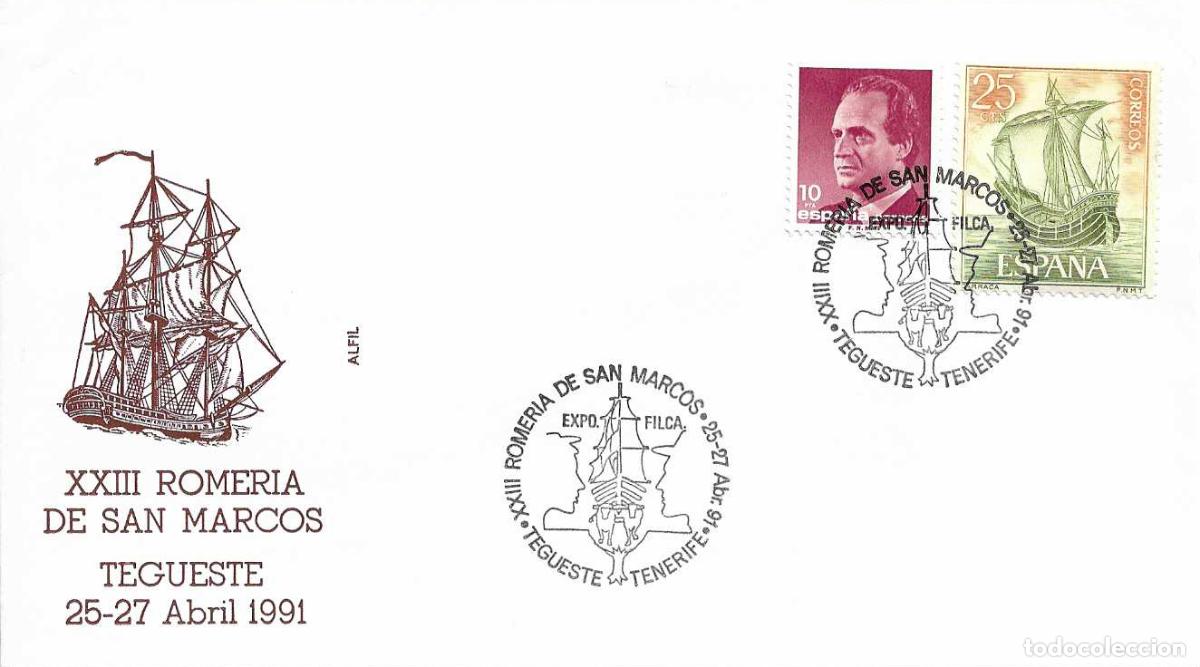Timbres: BARCOS XXIII ROMERIA DE SAN MARCOS, TEGUESTE (CANARIAS) 1991 RARO MATASELLOS EN SOBRE ALFIL RELIGION