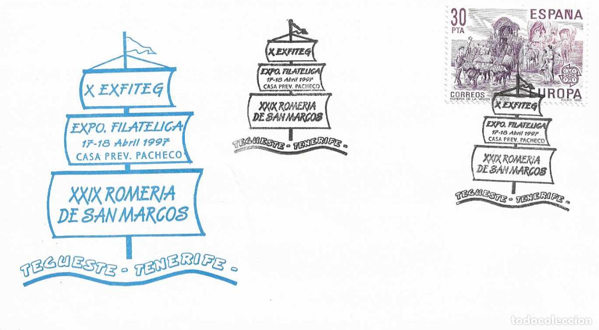 Sellos: BARCOS XXIX ROMERIA DE SAN MARCOS, TEGUESTE (CANARIAS) 1997. MATASELLOS EN SOBRE ILUSTRADO MUY RARO
