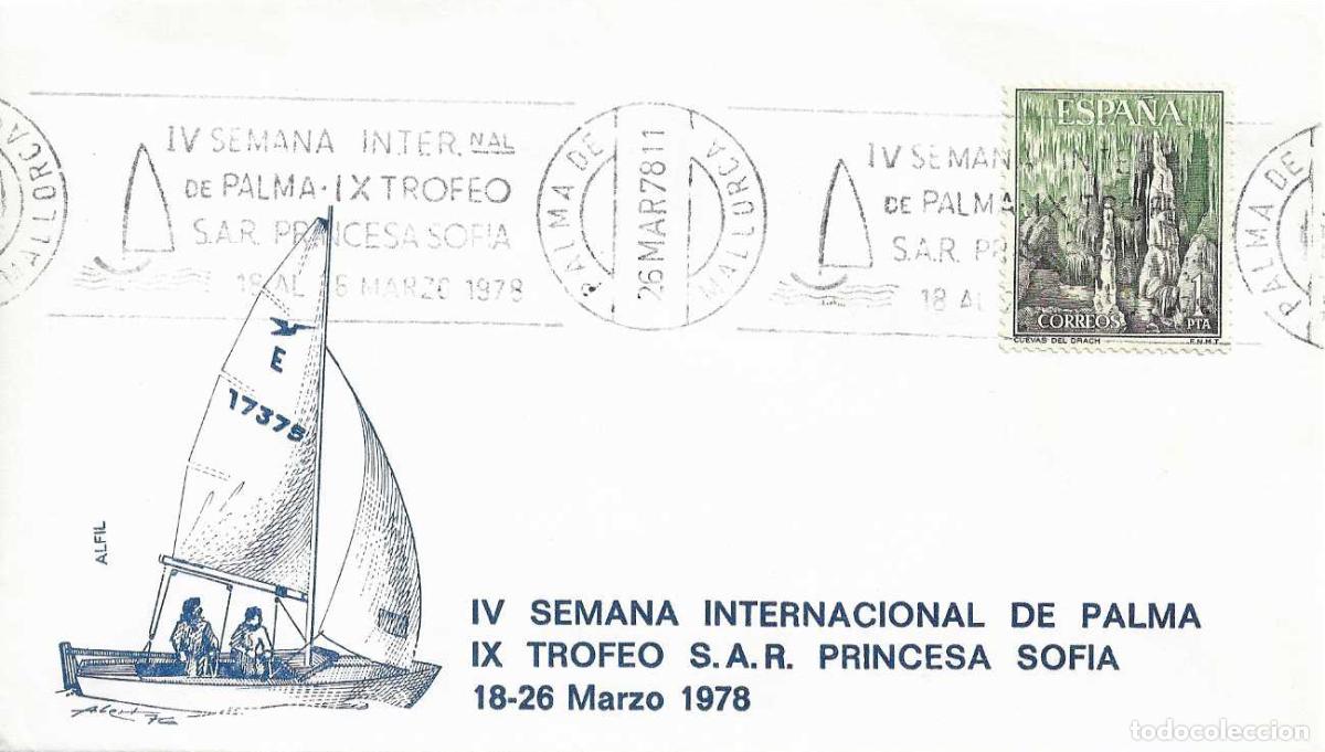 Selos: BARCOS IX TROFEO PRINCESA SOFIA, PALMA DE MALLORCA (BALEARES) 26 MARZO 1978. RARO MATASELLOS RODILLO
