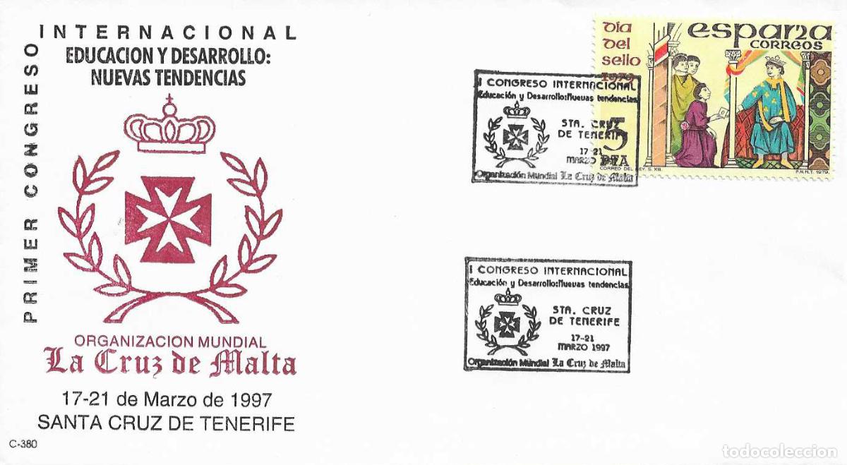 Sellos: LA CRUZ DE MALTA ORGANIZACION MUNDIAL I CONGRESO EDUCACION, SANTA CRUZ TENERIFE (CANARIAS) 1997. MAT