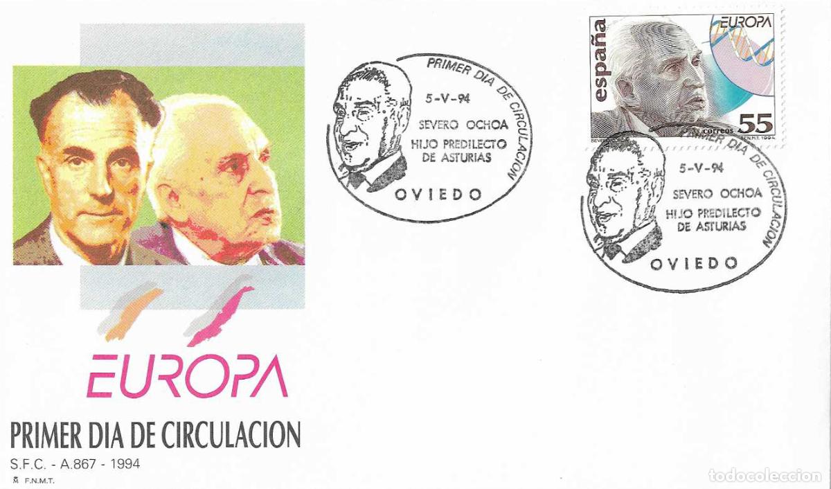 Timbres: MEDICINA SEVERO OCHOA DESCUBRIMIENTOS EUROPA 1994 (EDIFIL 3301) SPD DEL SFC OVIEDO (ASTURIAS) RARO