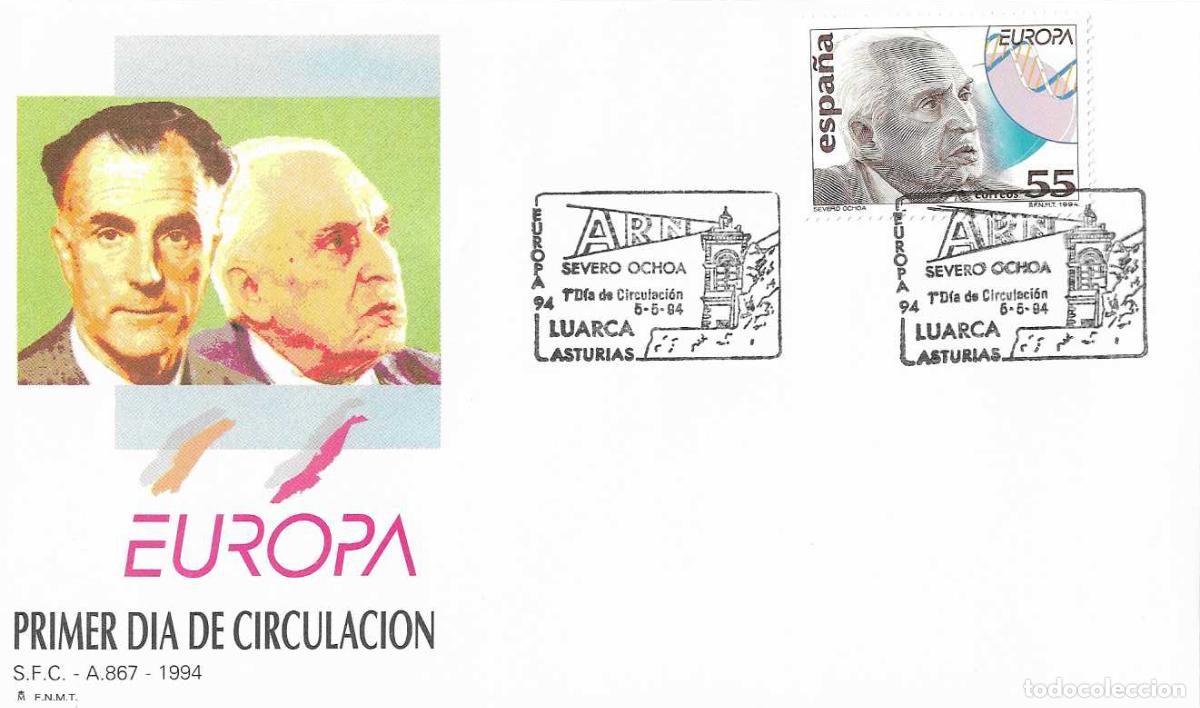 Francobolli: MEDICINA SEVERO OCHOA DESCUBRIMIENTOS EUROPA 1994 (EDIFIL 3301) SPD DEL SFC LUARCA (ASTURIAS) RARO