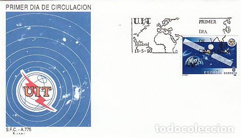 Timbres: EDIFIL 3060, SATELITE ESPA&Ntilde;OL HISPASAT, 125 ANIVERSARIO DE LA UIT, PRIMER DIA DE 17-5-1990