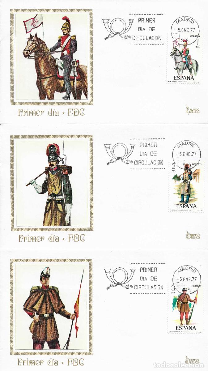 Sellos: UNIFORMES MILITARES 1977 VII GRUPO (EDIFIL 2381/85) EN CINCO SPD MUNDO FILATELICO MADRID RAROS ASI