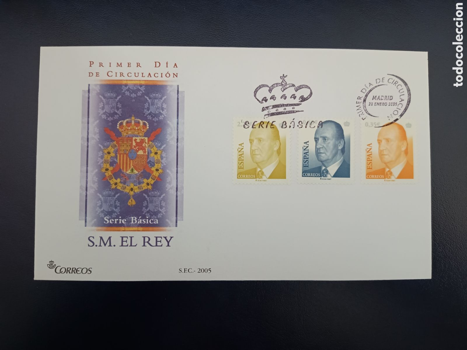 Sellos: SOBRE PRIMER D&Iacute;A - SERIE B&Aacute;SICA - 14 DE ENERO 2005