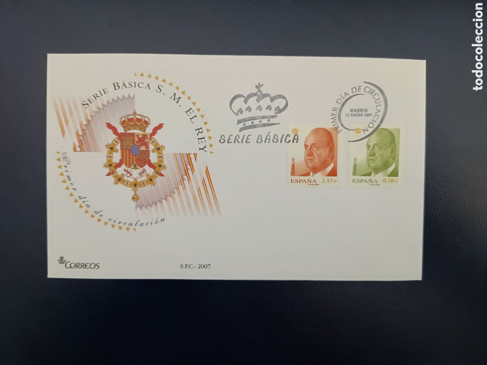 Sellos: SOBRE PRIMER D&Iacute;A - SERIE B&Aacute;SICA - 13 DE ENERO DE 2007