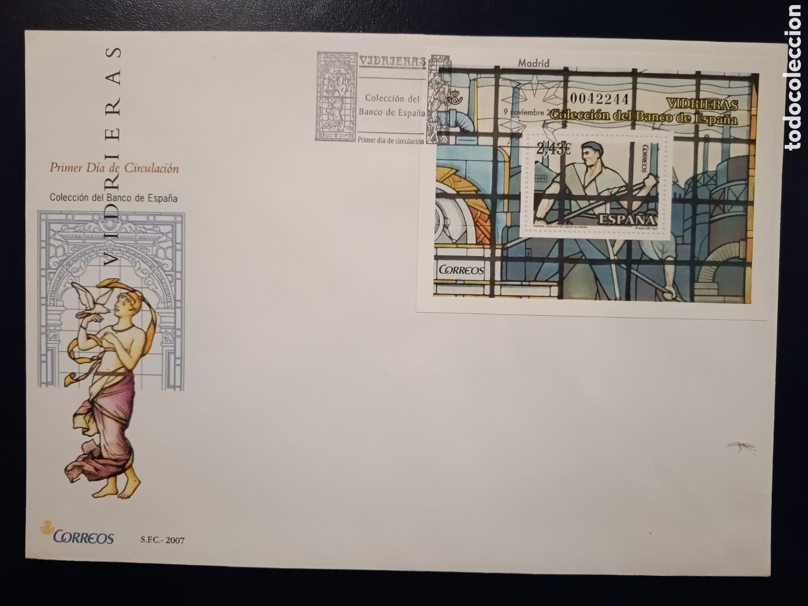 Selos: SOBRE PRIMER D&Iacute;A - VIDRIERAS - COLECCI&Oacute;N DEL BANCO DE ESPA&Ntilde;A - 9 DE NOVIEMBRE DE 2007