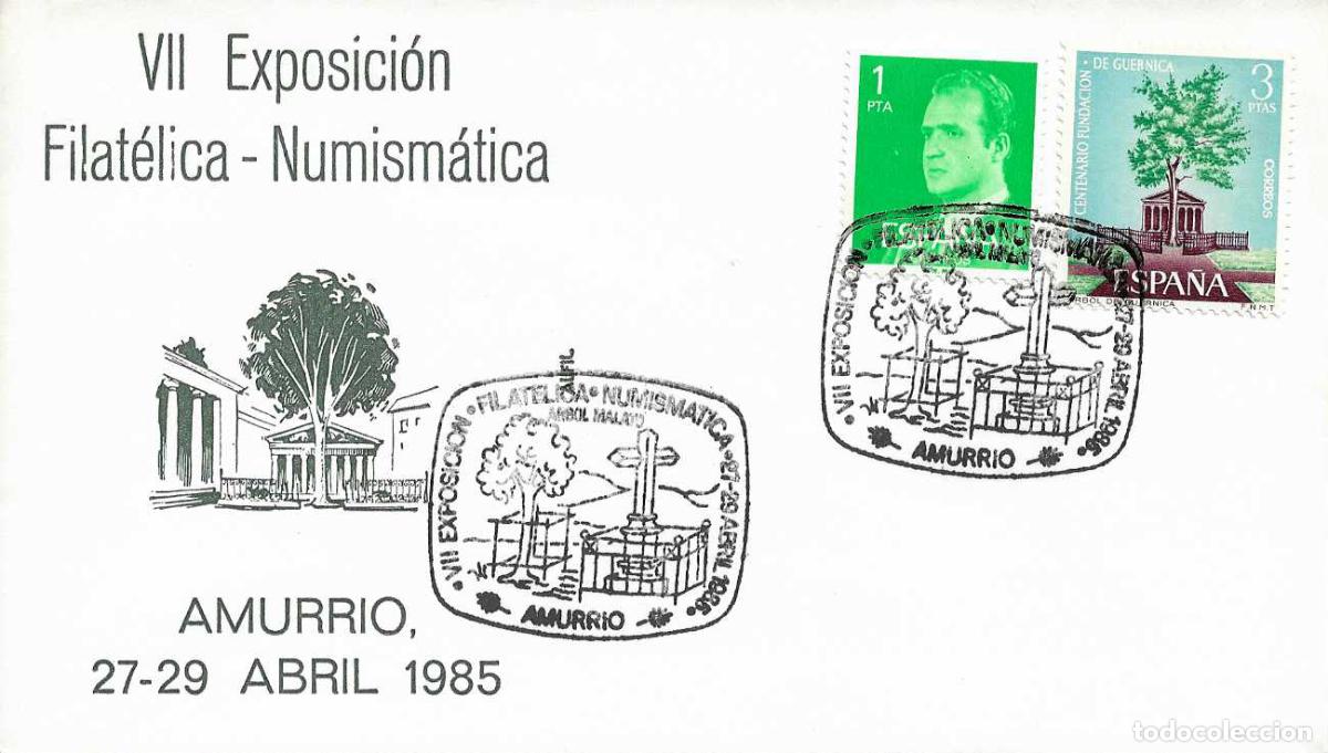 Selos: ARBOL MALATO VII EXPOSICION FILATELICA, AMURRIO (ALAVA) 1985. RARO MATASELLOS EN SOBRE DE ALFIL