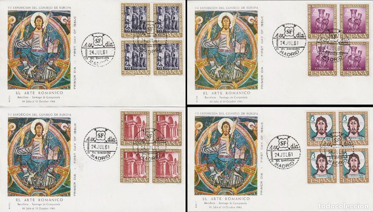 Selos: EDIFIL 1365/8, ARTE ROMANICO, PRIMER DIA DE 24-7-1961 ALFIL EN BLOQUE 4, MUY RARO