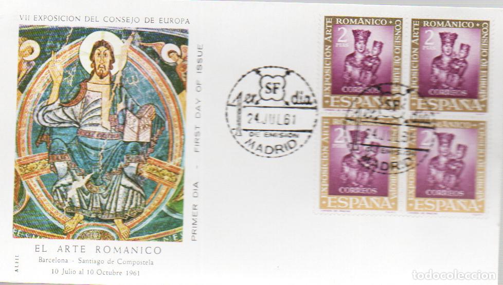 Selos: EDIFIL 1367, VIRGEN DE IRACHE (NAVARRA) ARTE ROMANICO, PRIMER DIA 24-7-1961 SOBRE ALFIL BLOQUE DE 4