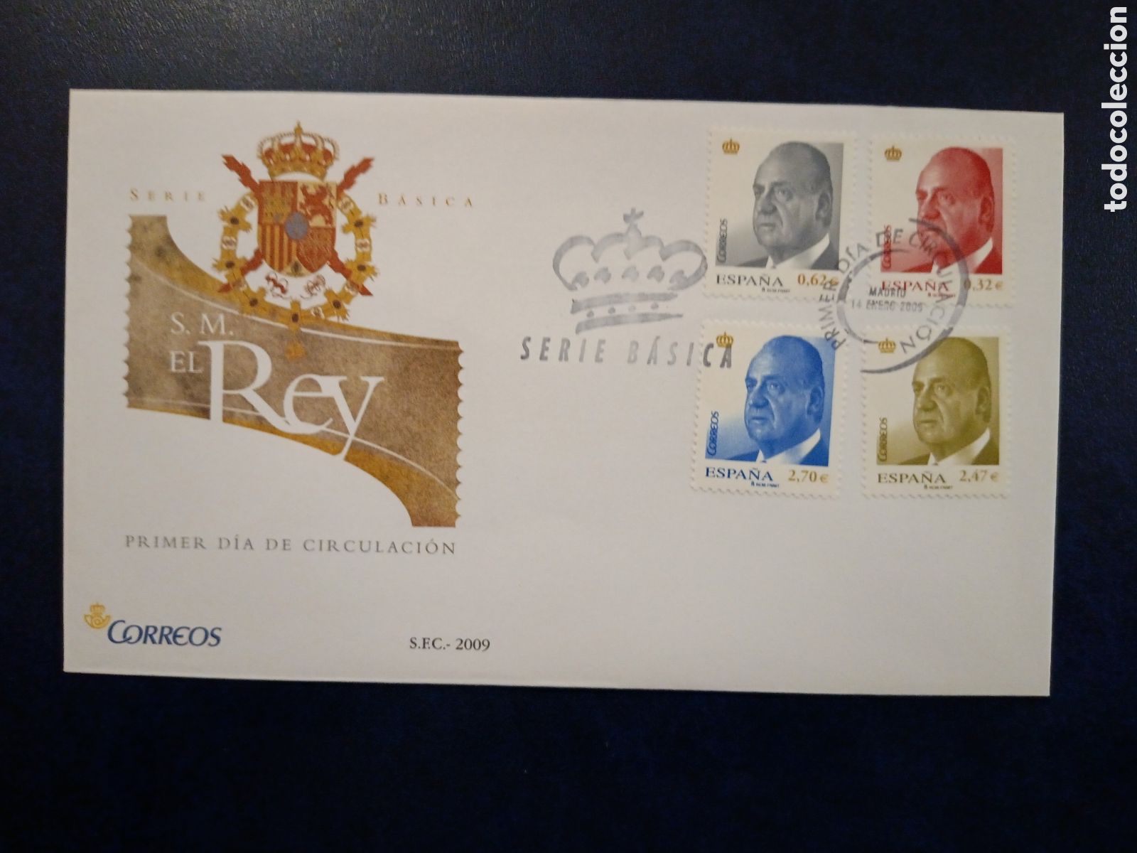 Timbres: SOBRE PRIMER D&Iacute;A - SERIE B&Aacute;SICA - 14 DE ENERO DE 2009