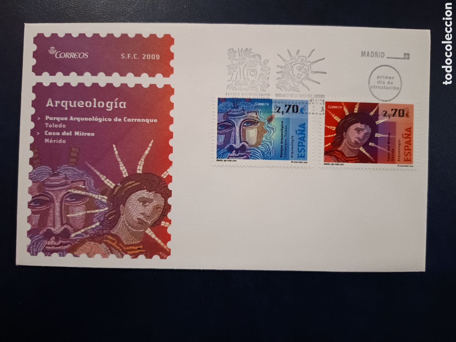 Selos: SOBRE PRIMER D&Iacute;A - ARQUEOLOG&Iacute;A - CASA DEL MITREO - PARQUE ARQUEOL&Oacute;GICO CARRANQUE - 10 FEBRERO 2009