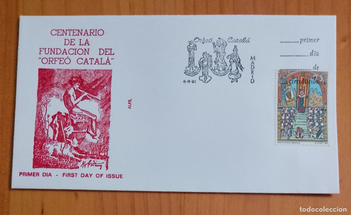 Sellos: SOBRE PRIMER DIA - CENTENARIO DE LA FUNDACI&Oacute;N DEL ORFEO CATALA - Foto 1