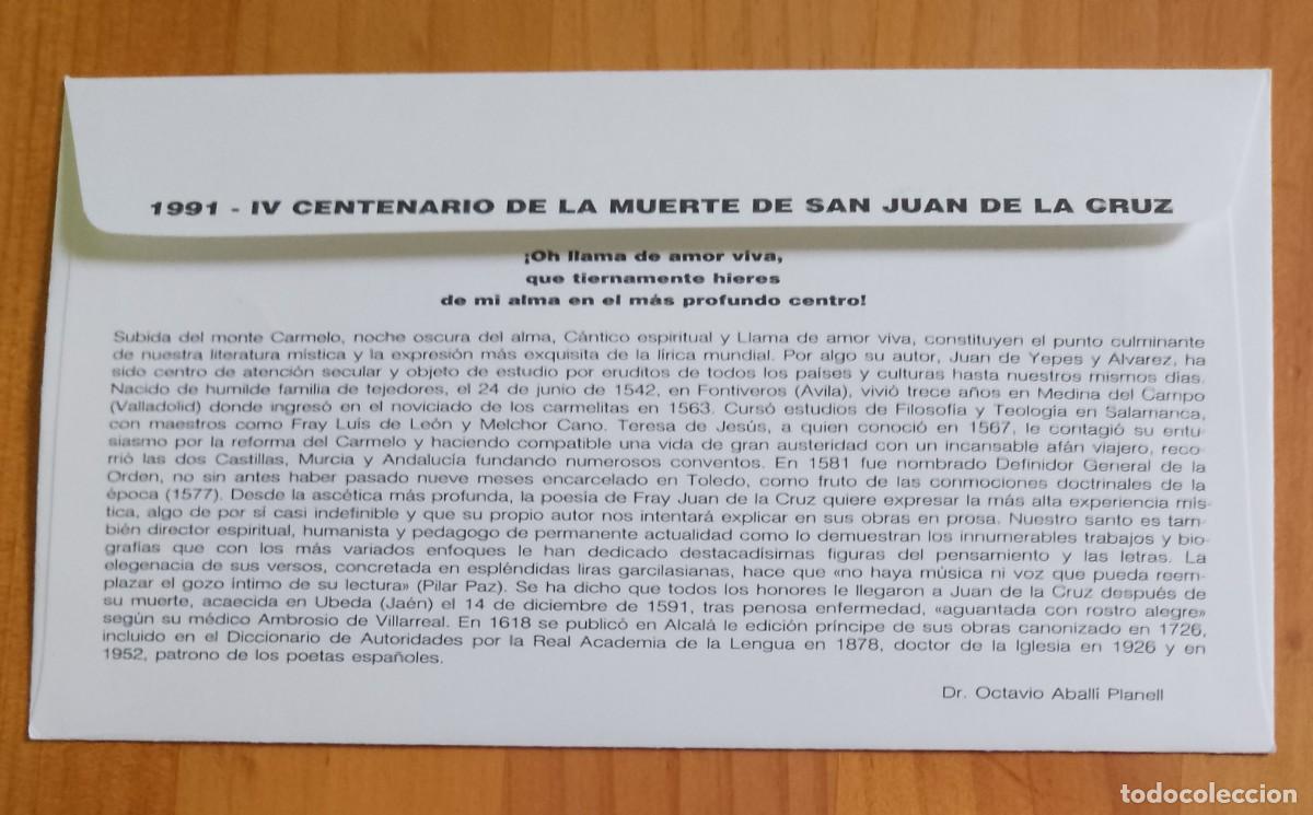 Sellos: SOBRE PRIMER DIA - SAN JUAN DE LA CRUZ - Foto 2