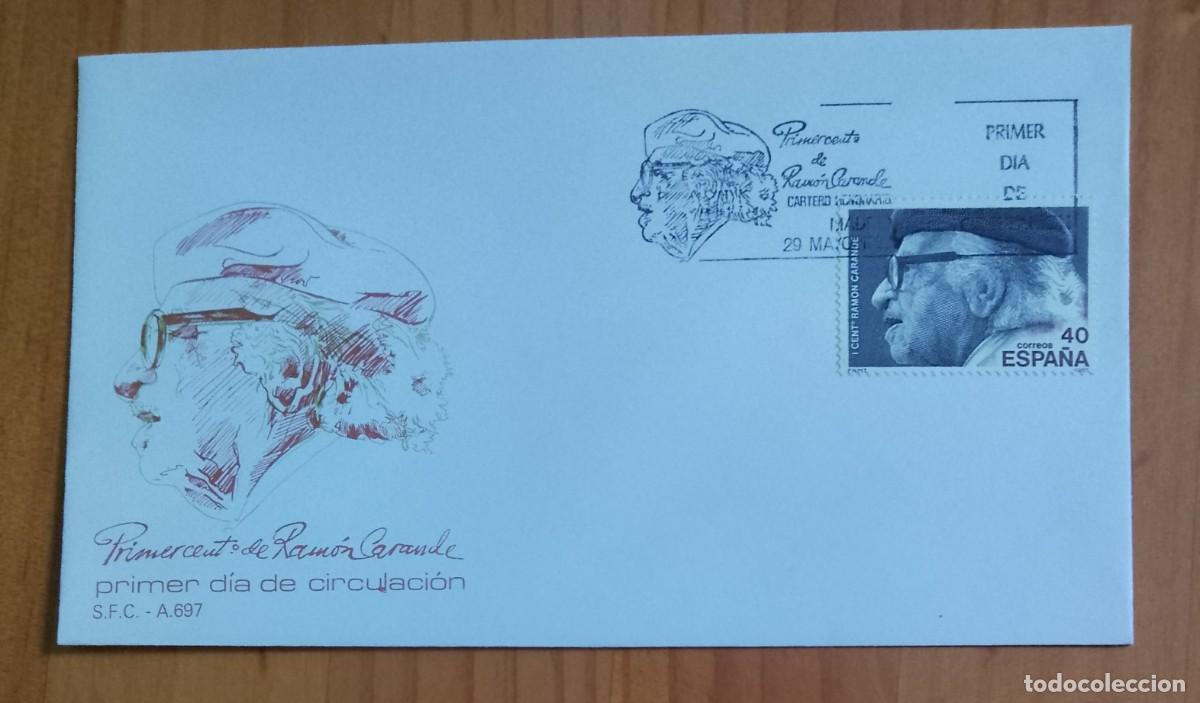 Sellos: SOBRE PRIMER DIA - PRIMER CENT&ordm; DE RAM&Oacute;N CARANDE - Foto 1