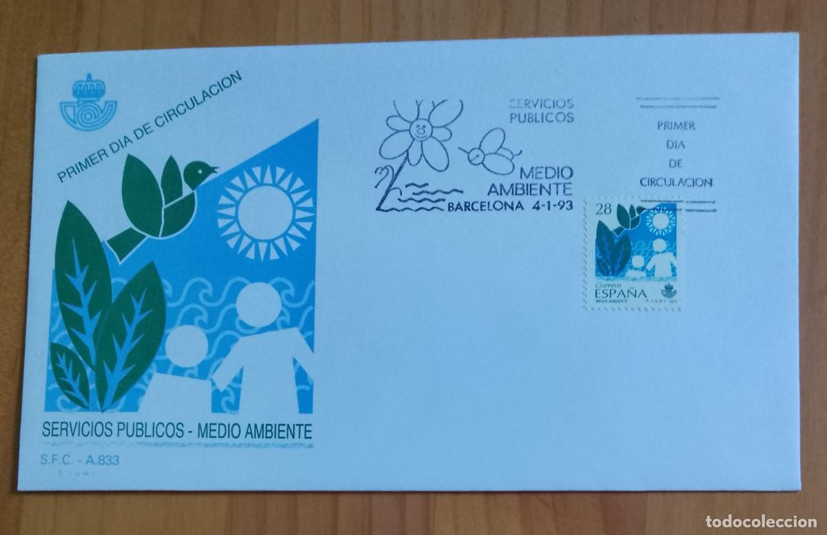 Sellos: SOBRE PRIMER DIA - SERVICIOS P&Uacute;BLICOS - MEDIO AMBIENTE - Foto 1