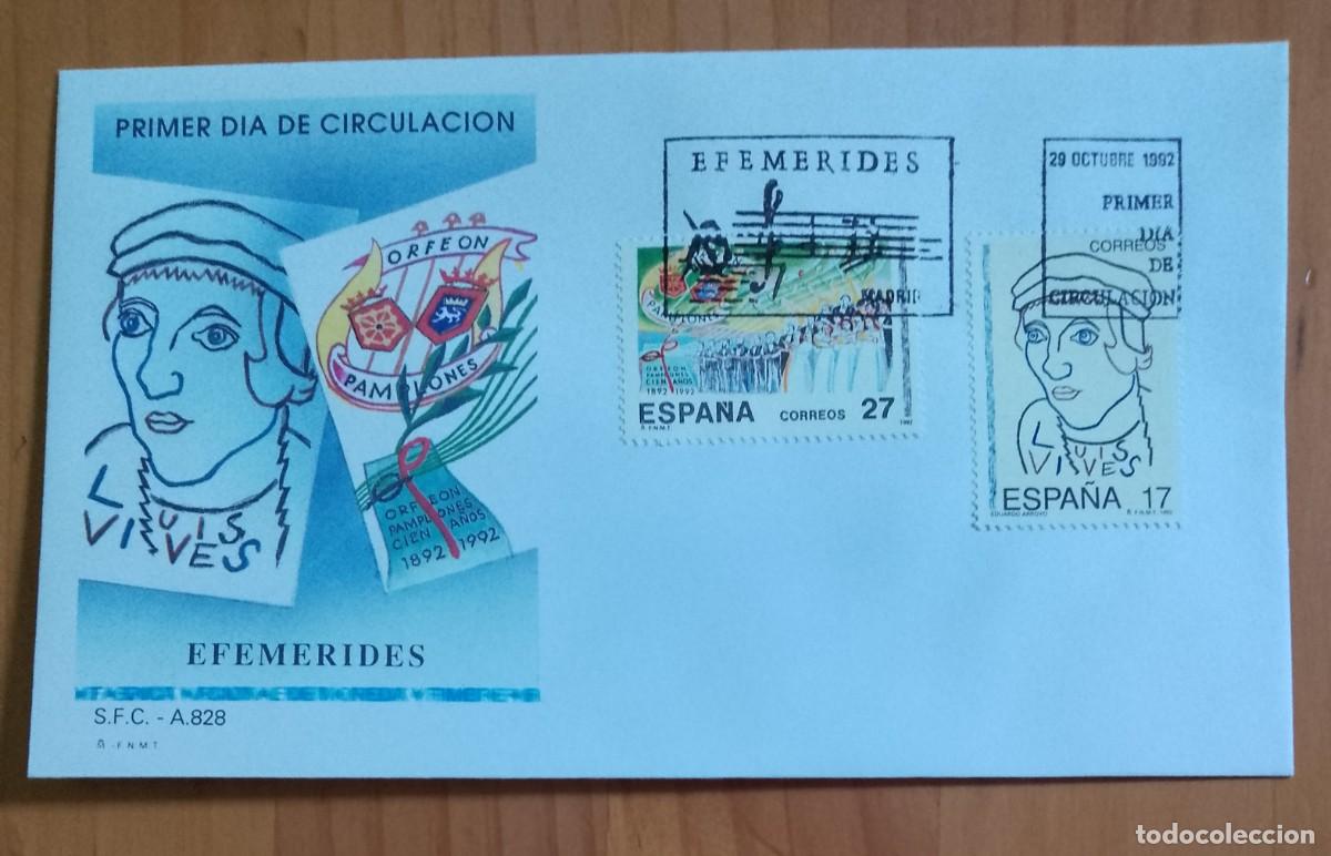 Sellos: SOBRE PRIMER DIA - EFEM&Eacute;RIDES: LUIS VIVES - Foto 1